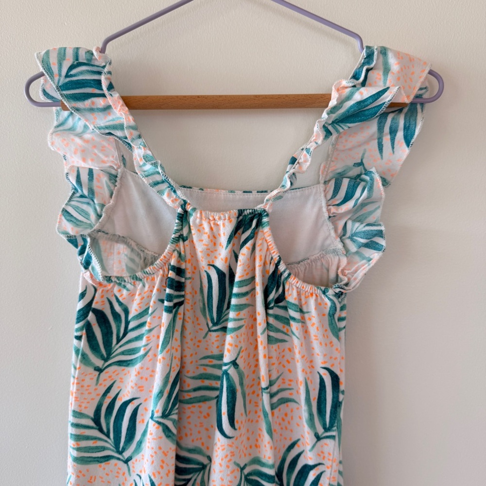 Zara Girls Tropical Palm Leaf Ruffle Tiered Summer Dress Green Orange 3-4Y - Picture 6 of 9